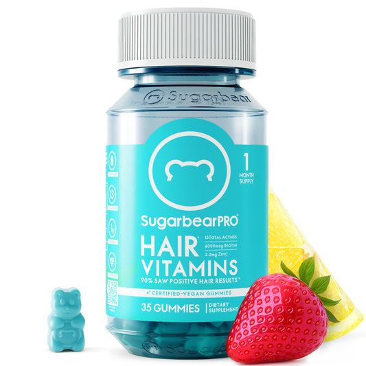 SugarBearPro Hair Vitamin Gummy – 35 Day Supply, 6000mcg Biotin, Vegan, Kosher, Halal, Cruelty-Free