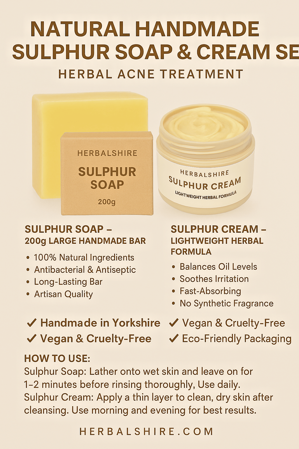 Sulphur Soap 200g Bar Natural Acne Treatment Eczema & Rosacea Relief Antifungal