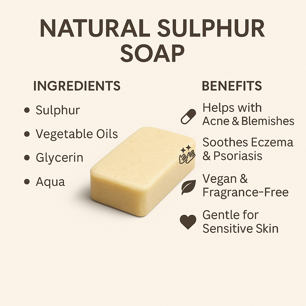 Sulphur Soap 200g Bar Natural Acne Treatment Eczema & Rosacea Relief Antifungal