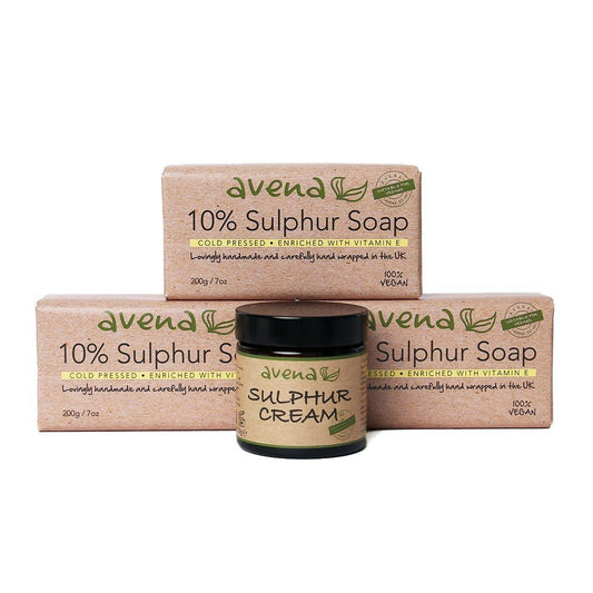 Sulphur Soap & Cream Gift Set – 3 x 200g Soaps + 1 x 35g Cream | Handmade in the UK | Vegan & Paraben Free