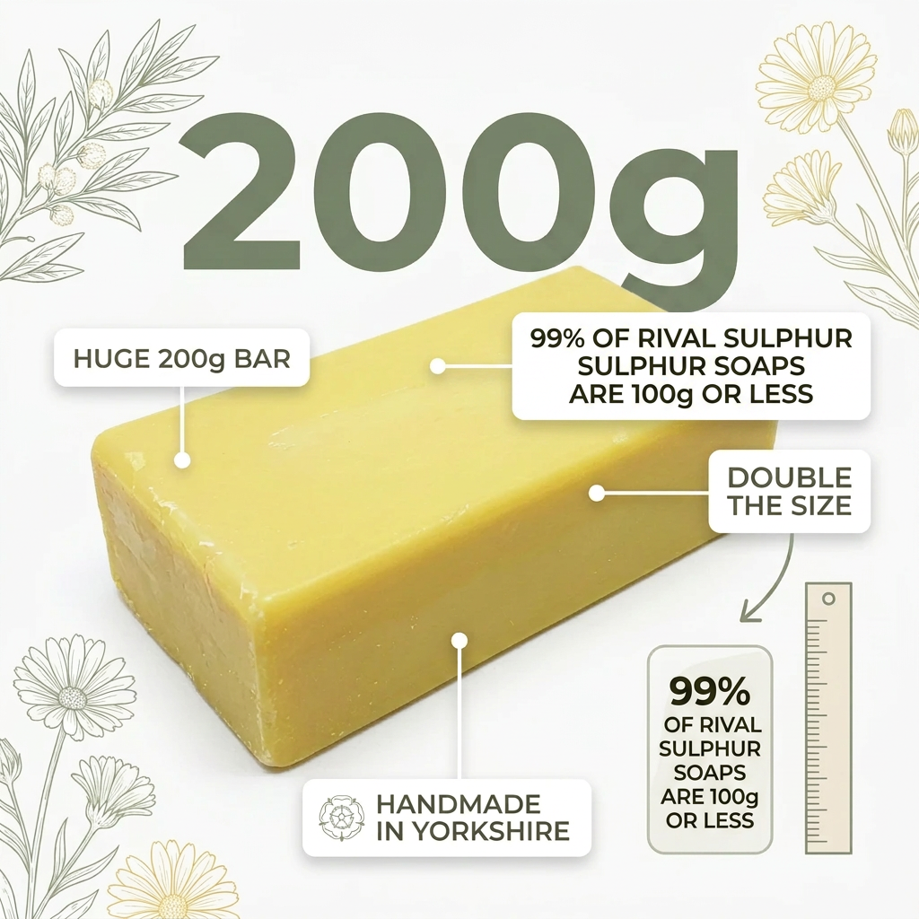 Sulphur Soap Bar 200g – UK Handmade Natural Sulphur Soap for Acne-Prone Oily Rosacea & Sensitive Skin