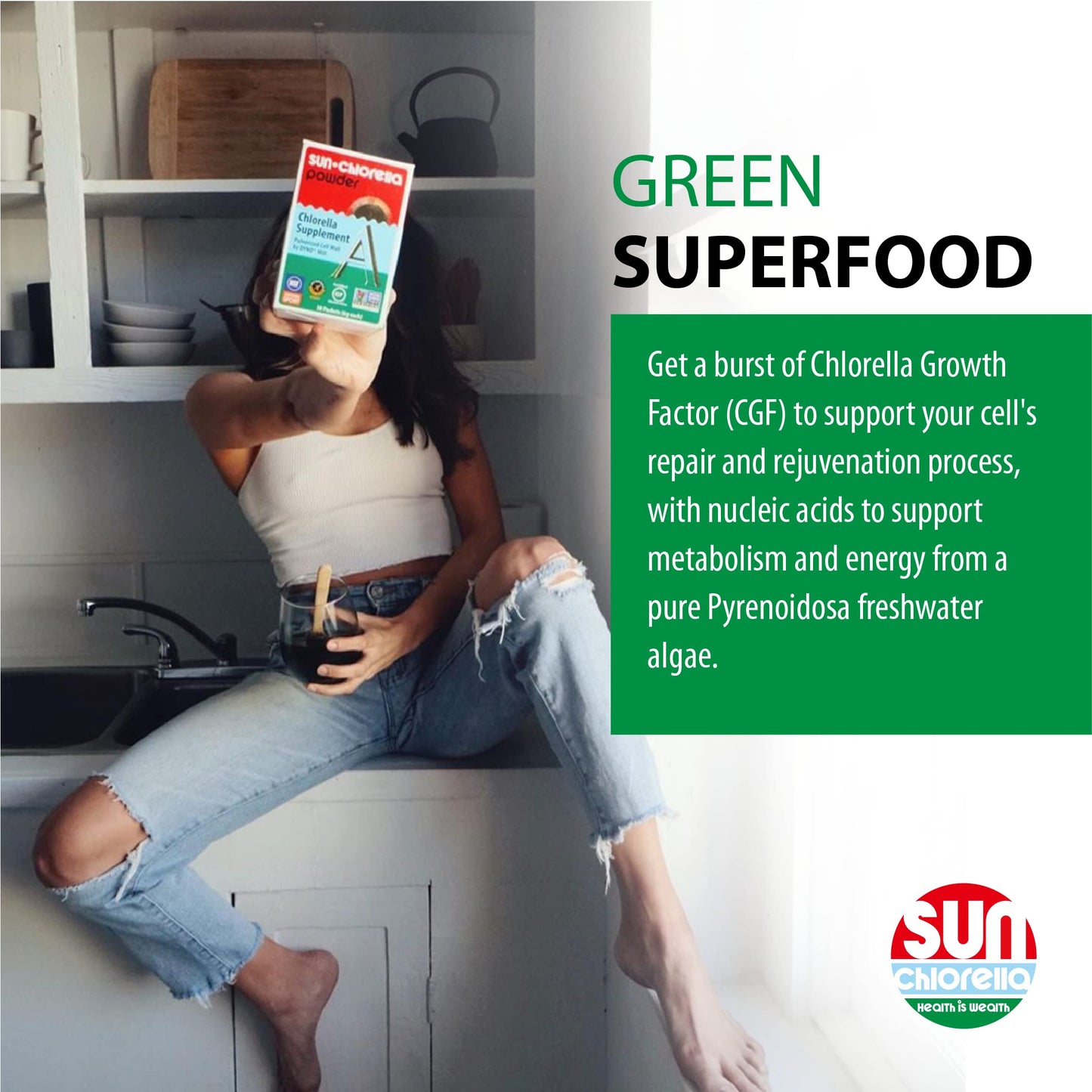 Sun Chlorella 500mg Whole Body Wellness Green Algae — 600 Tablets | Non-GMO, Chlorophyll, B12 & Iron