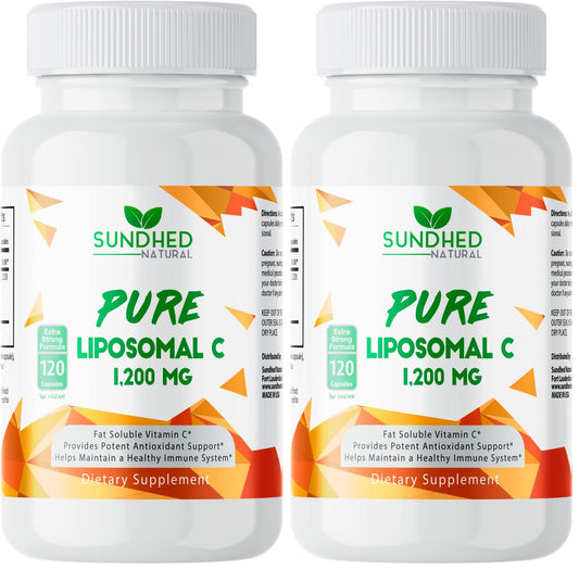 Sundhed Natural Liposomal Vitamin C - 1200mg Immune Support & Collagen Health | Pack of 2 (120 Capsules)