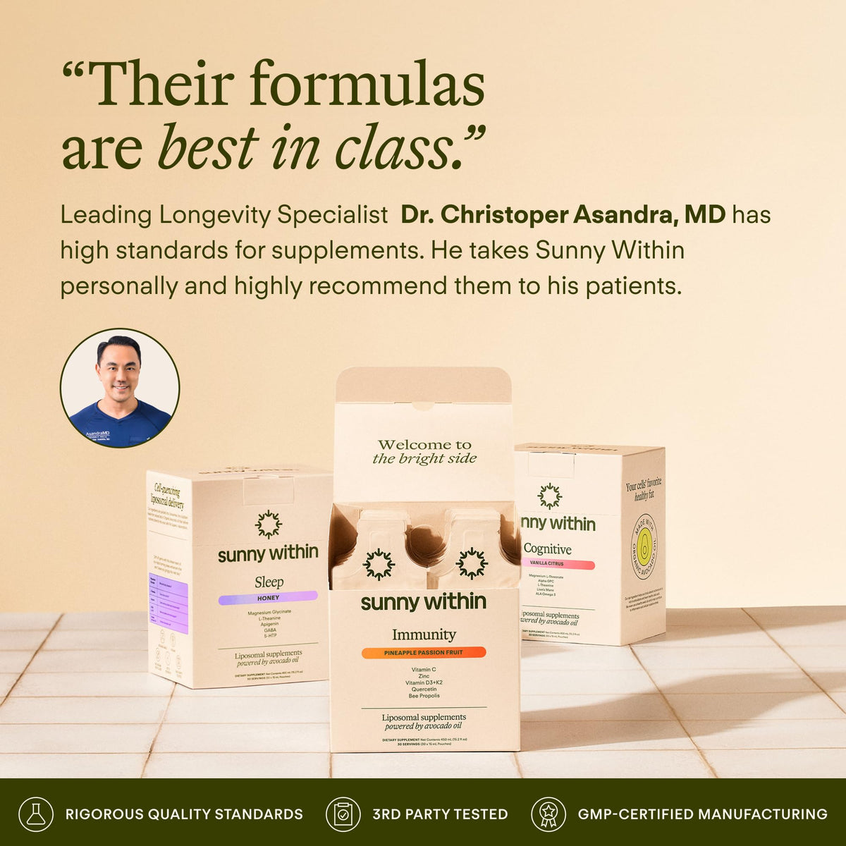 Sunny Within Brain Health Supplement | Magnesium L-Threonate, Lion’s Mane, Alpha GPC | 30 Daily Vegan Pouches