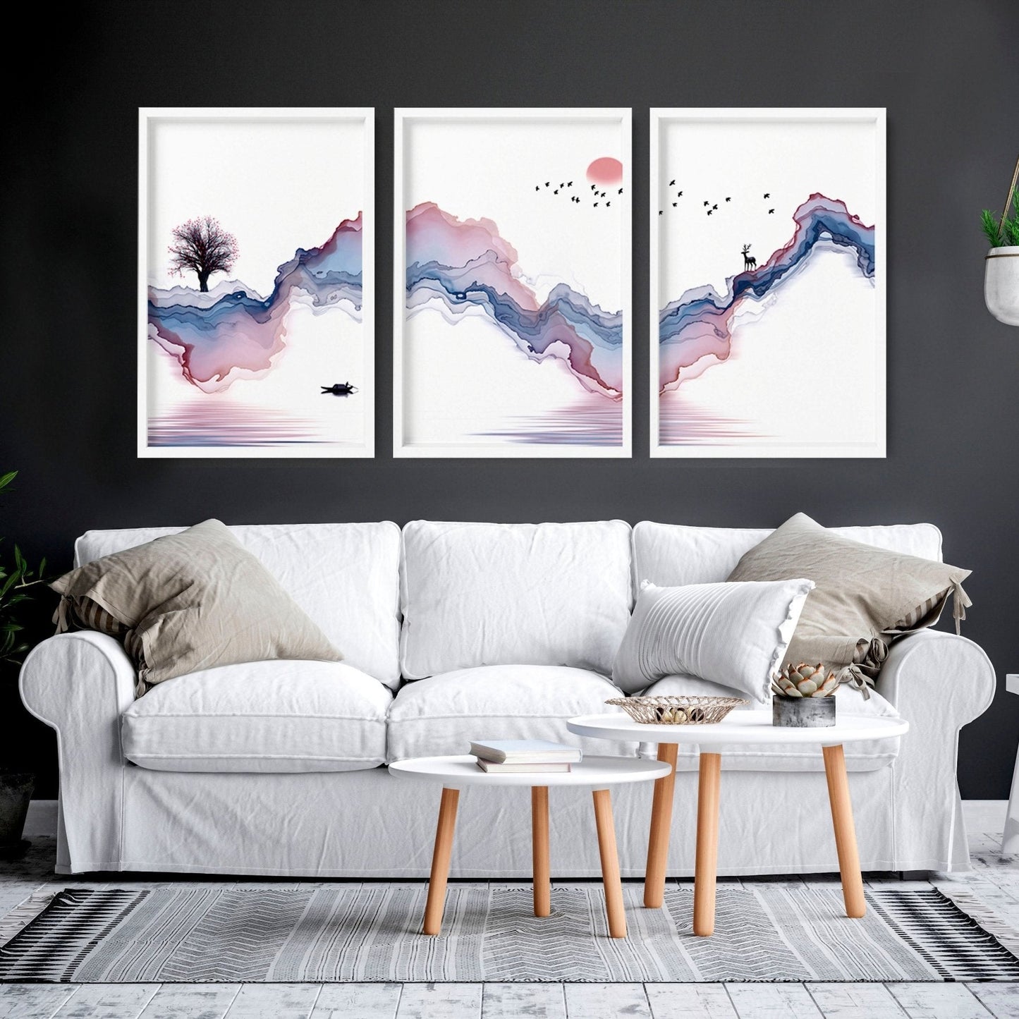 Japanese landscape paintings | set of 3 framed wall art