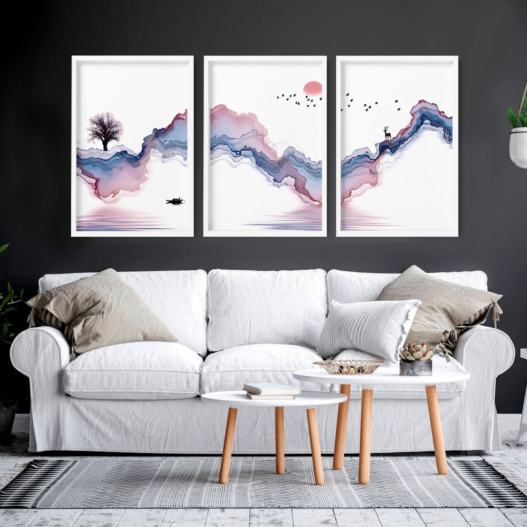 Japanese landscape paintings | set of 3 framed wall art