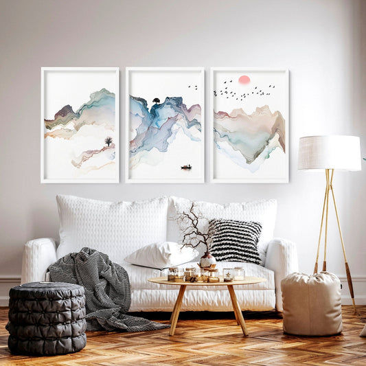 Art prints set of 3 | Japanese Sunset framed wall art