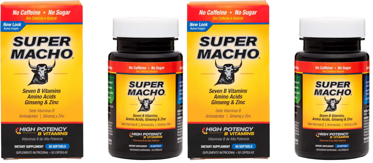 Super Macho Dietary Supplement – High Potency Zinc & 7 B Vitamins, Made in USA, 50 Softgels (2 Pack)