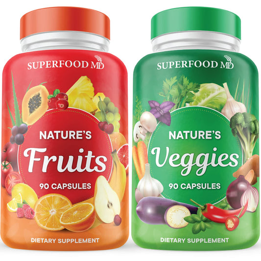 Superfood MD Fruits & Veggies Supplement - Whole Food Beta Carotene - Soy Free - 90 Count (Pack of 2)