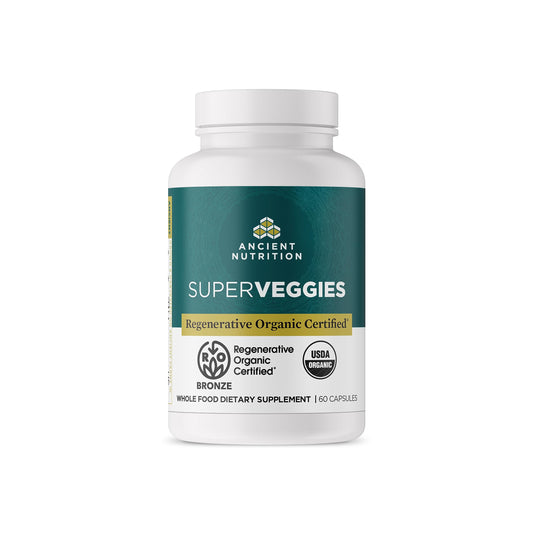 Ancient Nutrition Regenerative Organic Certified SuperVeggies Capsules | Probiotics + Kale, Broccoli & Spinach (60 Count)