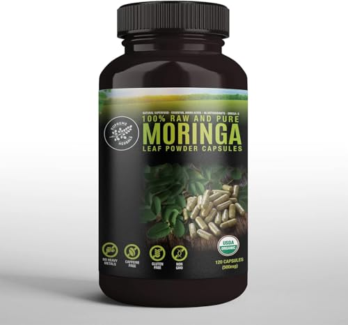 SUPREME HERBALS Moringa Leaf Capsules – 500mg, 120 Count | Organic Certified