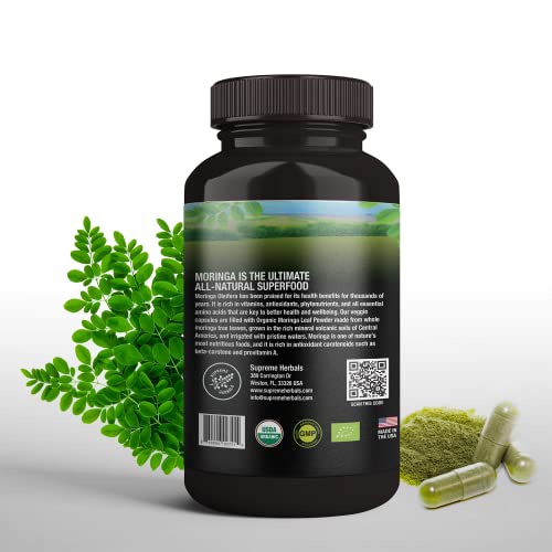 SUPREME HERBALS Moringa Leaf Capsules – 500mg, 120 Count | Organic Certified