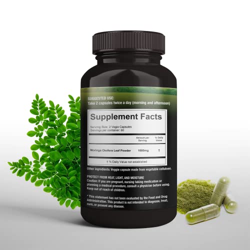 SUPREME HERBALS Moringa Leaf Capsules – 500mg, 120 Count | Organic Certified
