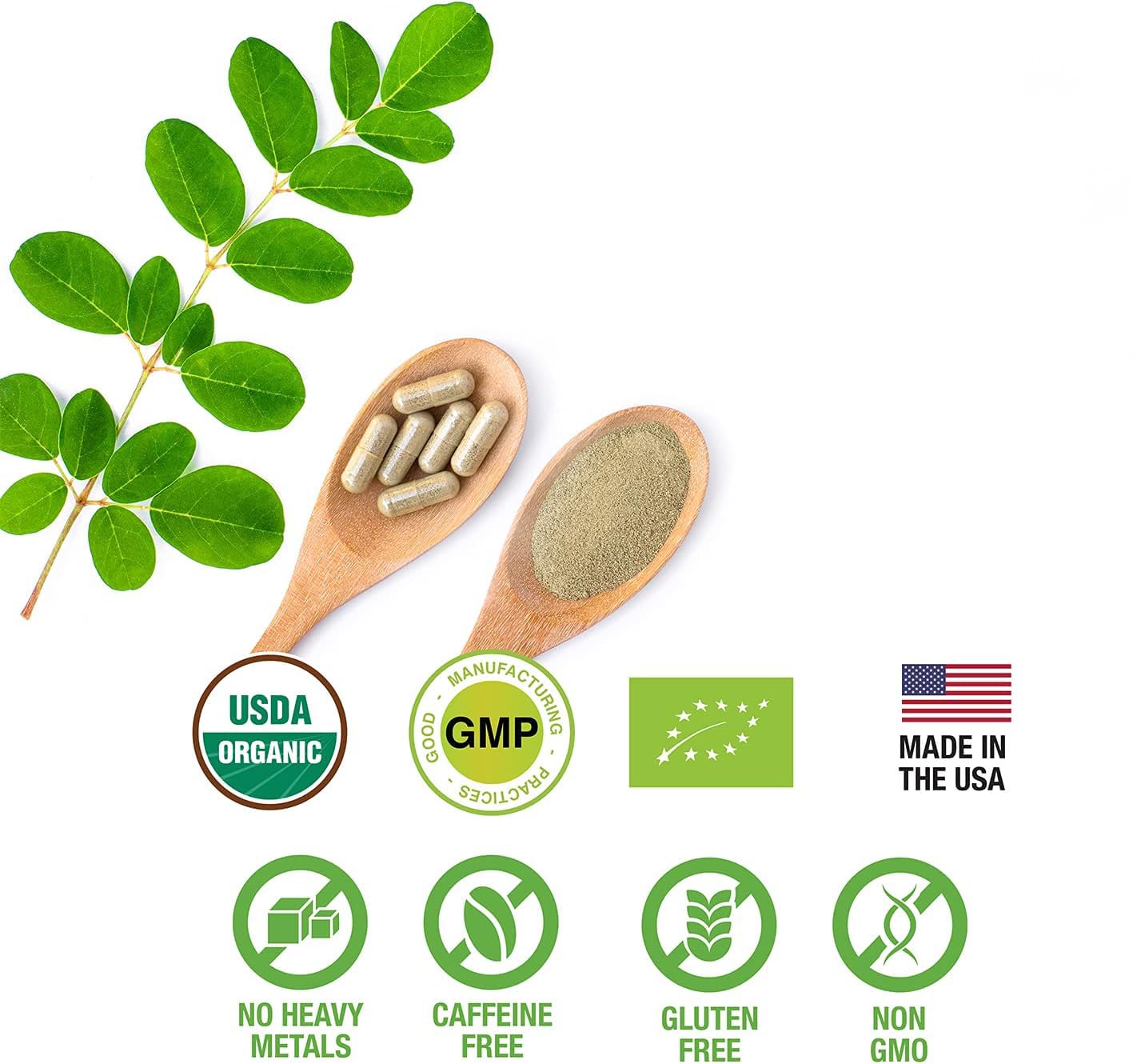 SUPREME HERBALS Moringa Leaf Capsules – 500mg, 120 Count | Organic Certified