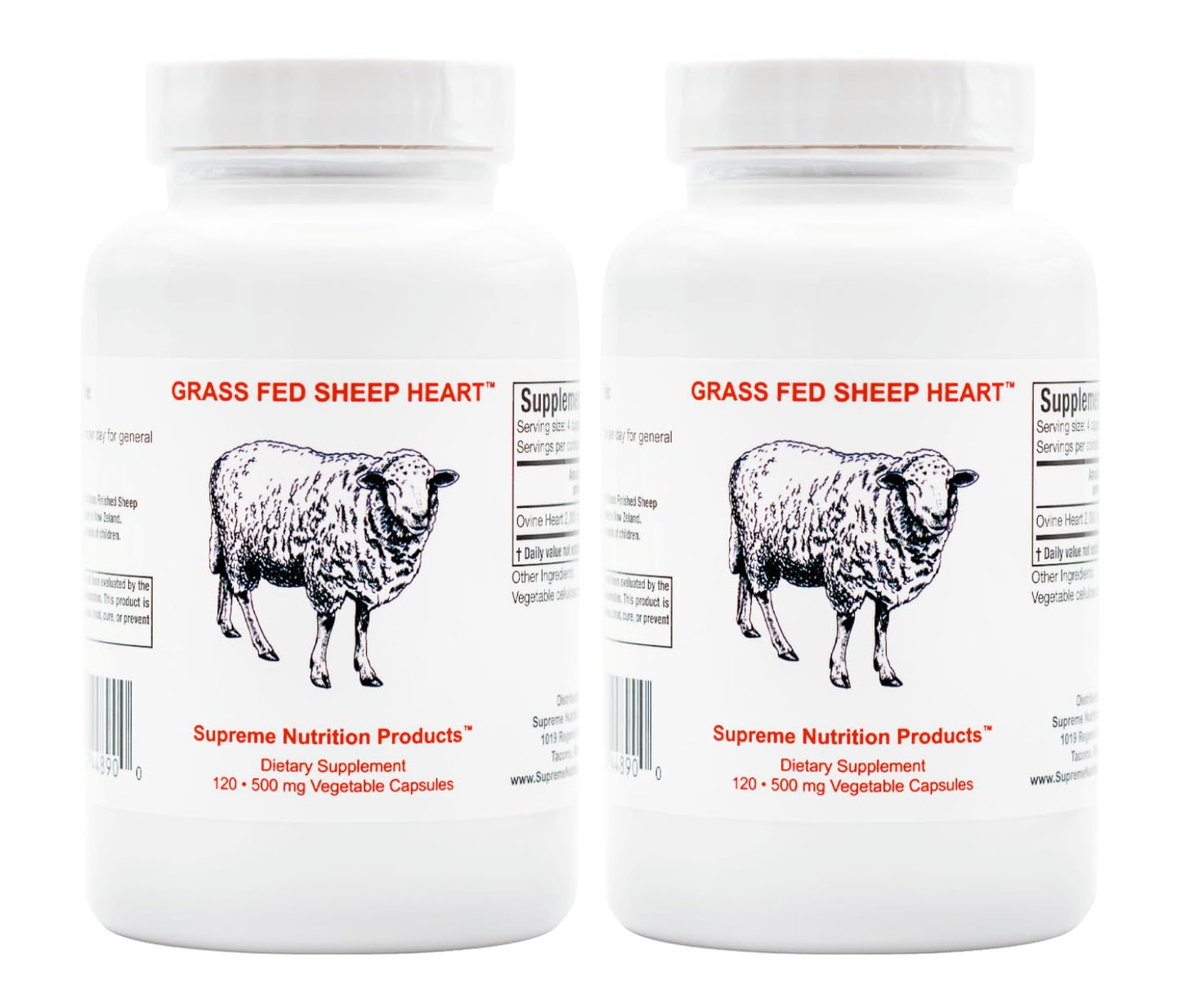Supreme Nutrition Grass-Fed Sheep Heart Capsules – 120 Ovine Heart (Pack of 2)