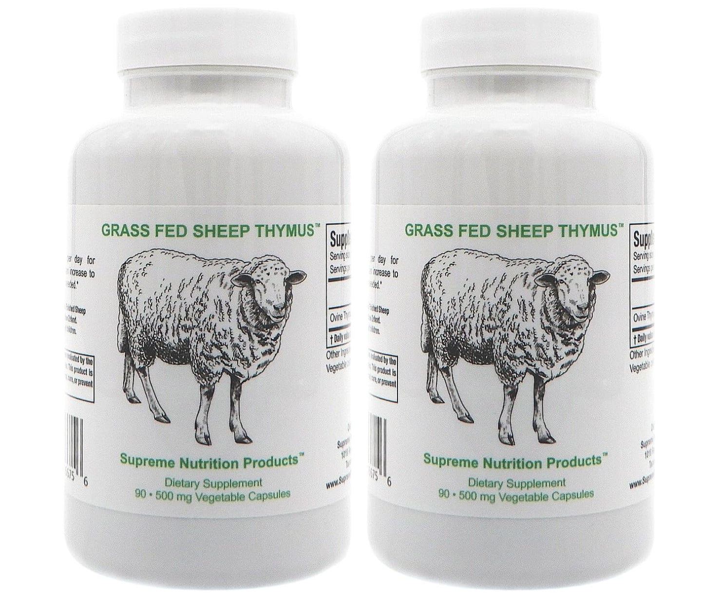 Supreme Nutrition Sheep Thymus - 100% Grass-Fed, NZ Finished, 2-Pack (90 Capsules Each)