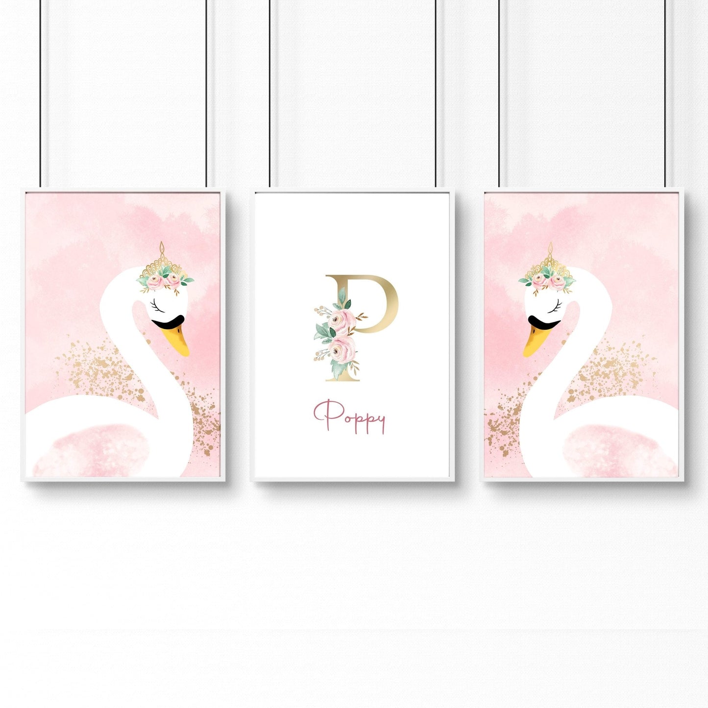 Swan Nursery wall decor | set of 3 wall art prints
