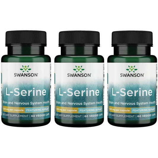 Swanson Ajipure L-Serine – Brain Health & Nervous System Support – 60 Veggie Capsules, 500mg Each (3 Pack)