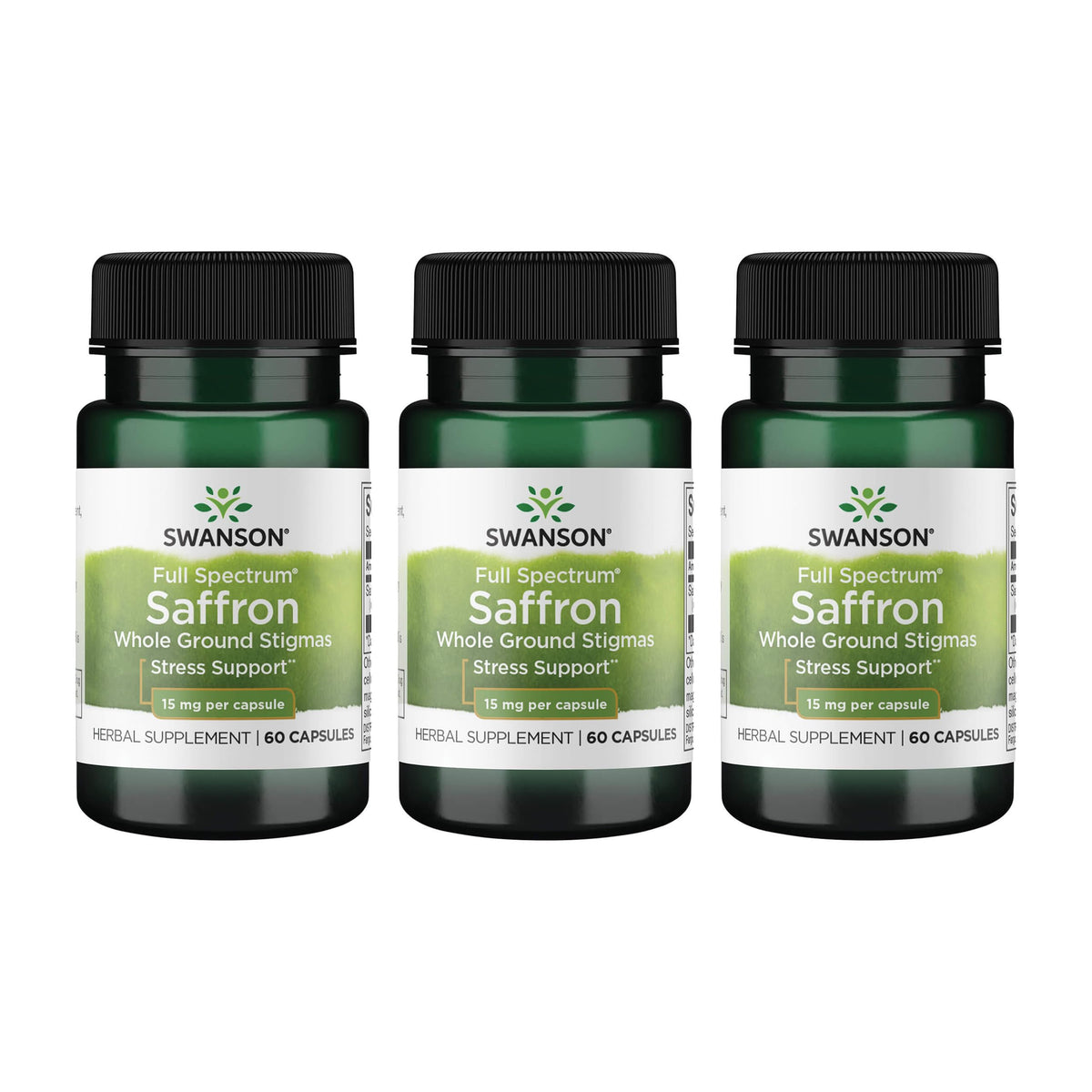 Swanson Full Spectrum Saffron - Whole Ground Stigmas | 60 Veggie Capsules (15mg) - 3 Pack
