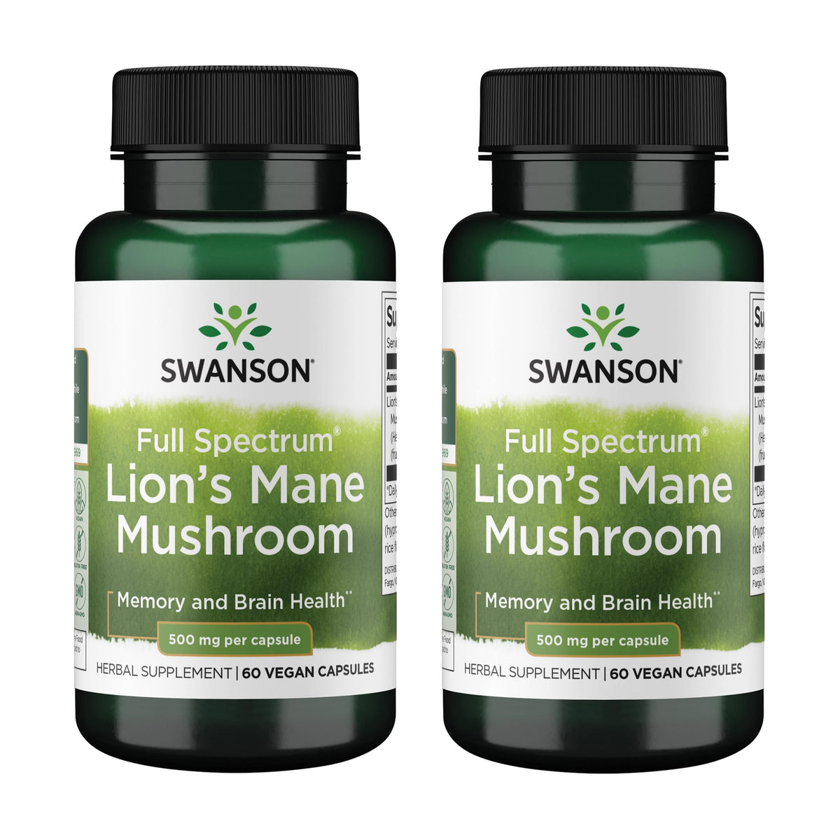 Swanson Full Spectrum Lion's Mane – Brain Health, Memory & Focus (60 Capsules, 2 Pack) Gluten-Free & Non-GMO