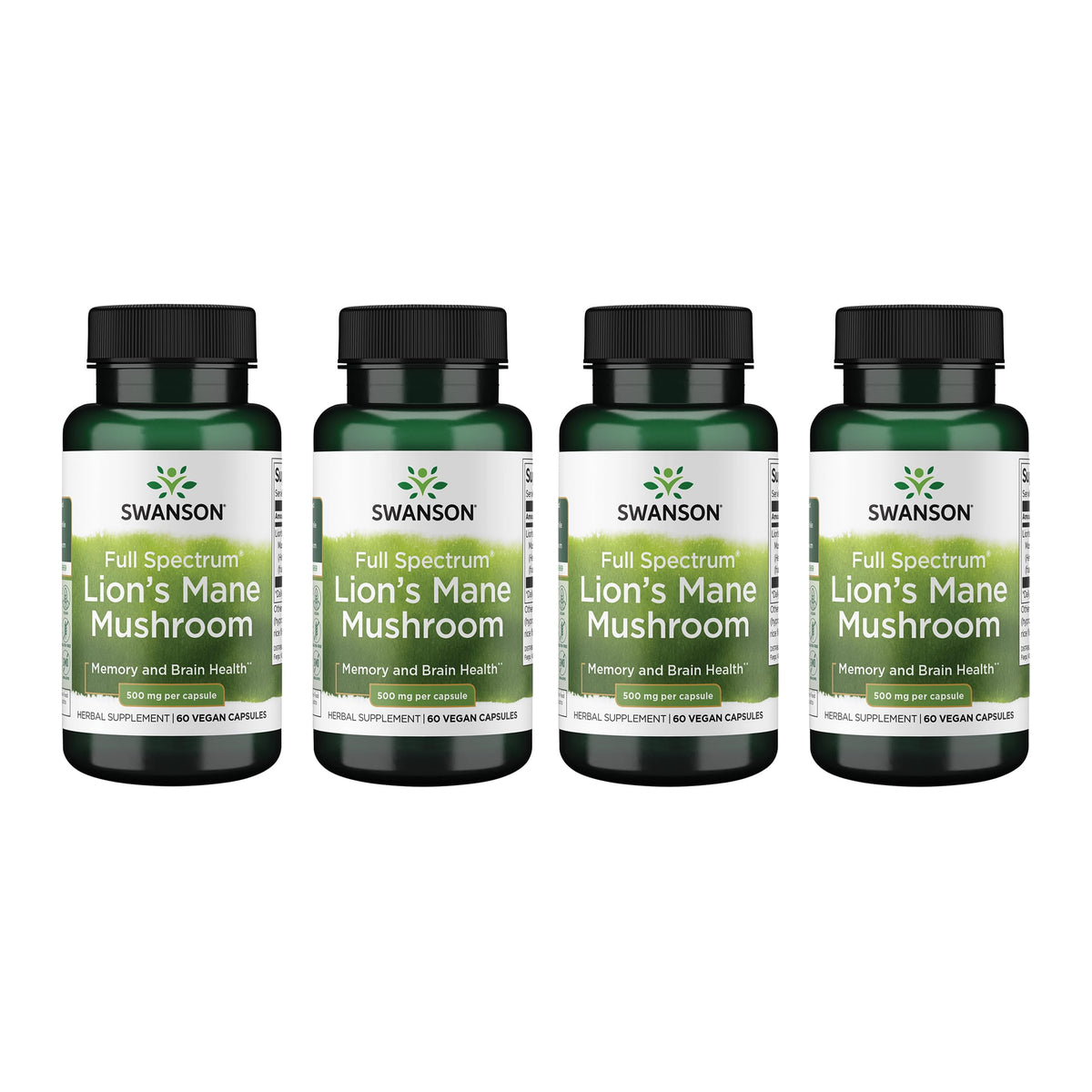 Swanson Lion's Mane Mushroom - Brain Support & Focus (4 Bottles, 60 Capsules Each)