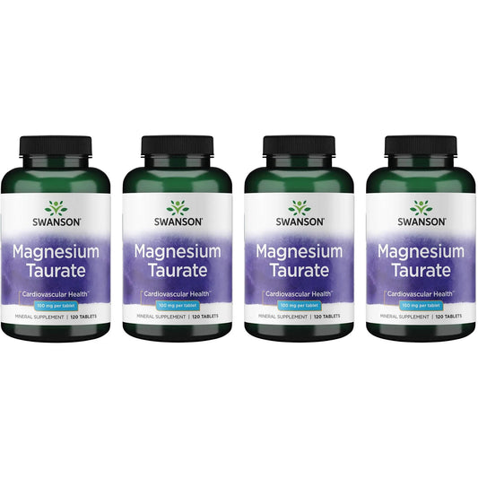 Swanson Magnesium Taurate Mineral Supplement - 120 Tablets (100 mg) - 4 Pack