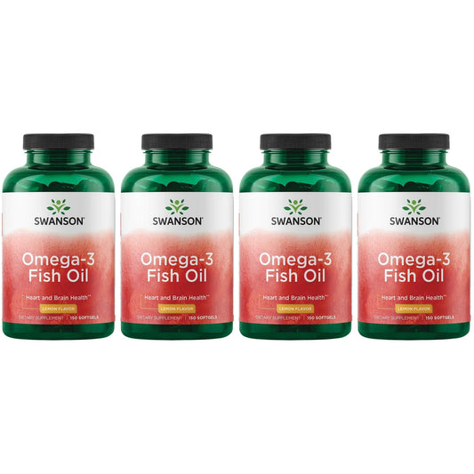 Swanson Omega-3 Fish Oil – Heart, Brain & Joint Support | GMO-Free EFAs, 180 mg EPA + 120 mg DHA, Lemon Flavor, 150 Softgels (4 Pack)