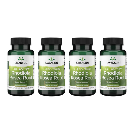 Swanson Rhodiola Rosea Root - Adaptogenic Mood & Stress Support (4 Pack, 100 Caps, 400 mg Each)