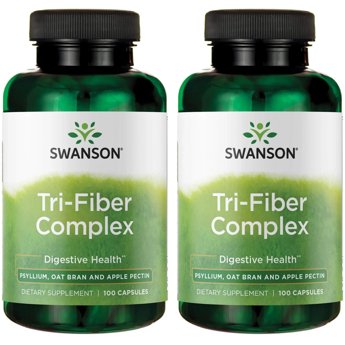 Swanson Tri-Fiber Complex - Digestive Health (Psyllium, Oat Bran, Apple Pectin) 100 Caps - 2 Pack