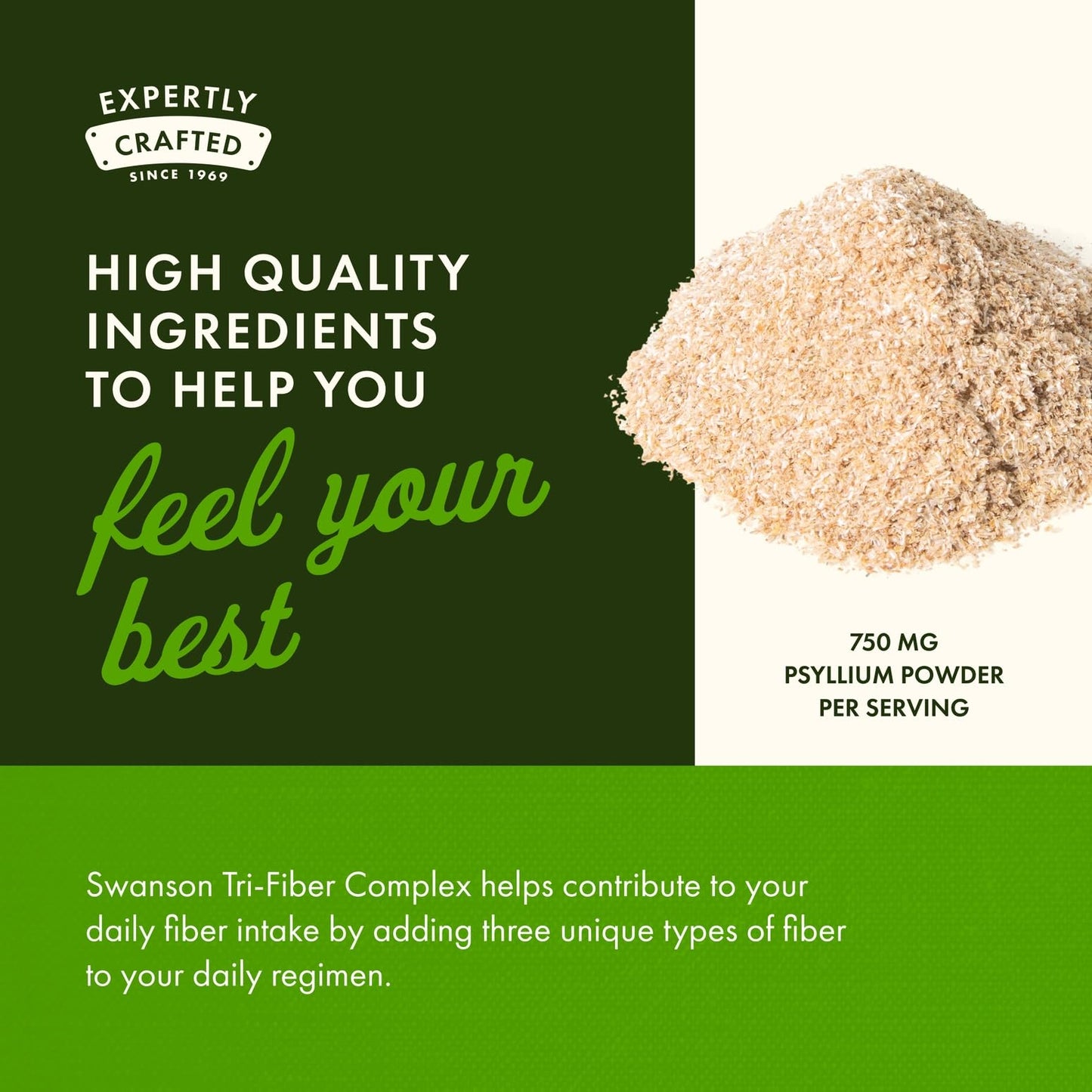 Swanson Tri-Fiber Complex - Digestive Health (Psyllium, Oat Bran, Apple Pectin) 100 Caps - 2 Pack