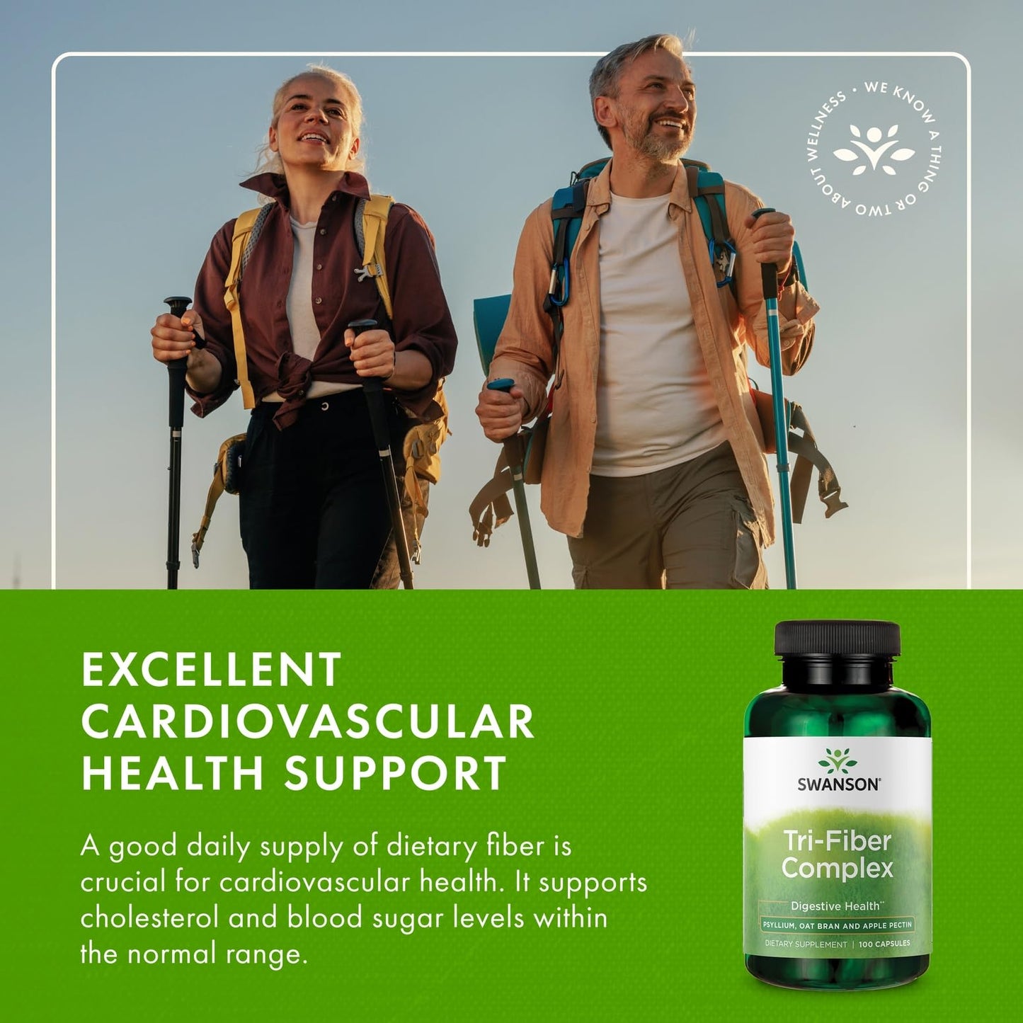 Swanson Tri-Fiber Complex - Digestive Health (Psyllium, Oat Bran, Apple Pectin) 100 Caps - 2 Pack