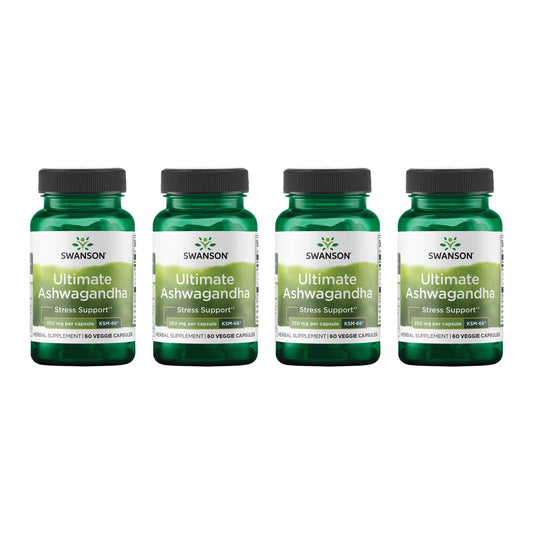 Swanson Ultimate Ashwagandha KSM-66 – Stress Support & Relaxation (60 Veggie Capsules, 250 mg) – 4 Pack