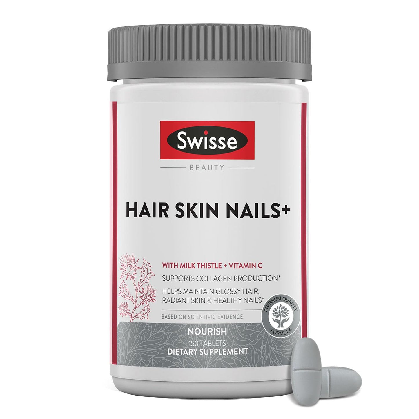 Swisse Biotin Hair Skin & Nails Supplement for Women & Men | 5 Months Supply | Milk Thistle, Biotin, Vitamin C, Zinc & Iron | Supports Hair Growth & Collagen Production | Collagen Supplement | 150 Tablets
