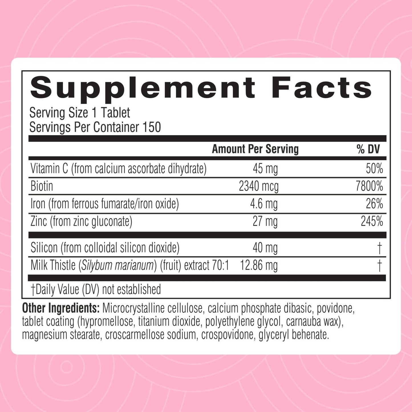 Swisse Biotin Hair Skin & Nails Supplement for Women & Men | 5 Months Supply | Milk Thistle, Biotin, Vitamin C, Zinc & Iron | Supports Hair Growth & Collagen Production | Collagen Supplement | 150 Tablets