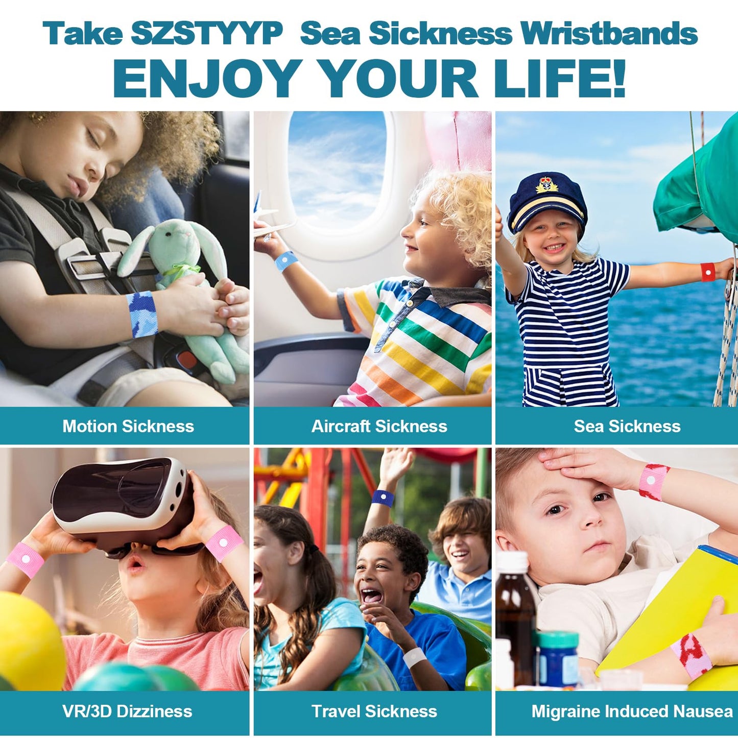 SZSTYYP Motion Sickness Bands for Kids – Travel Nausea Relief Wristbands