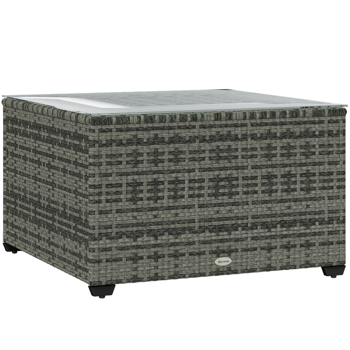 Outsunny Outdoor Coffee Table with Glass Top, Rattan Side Table