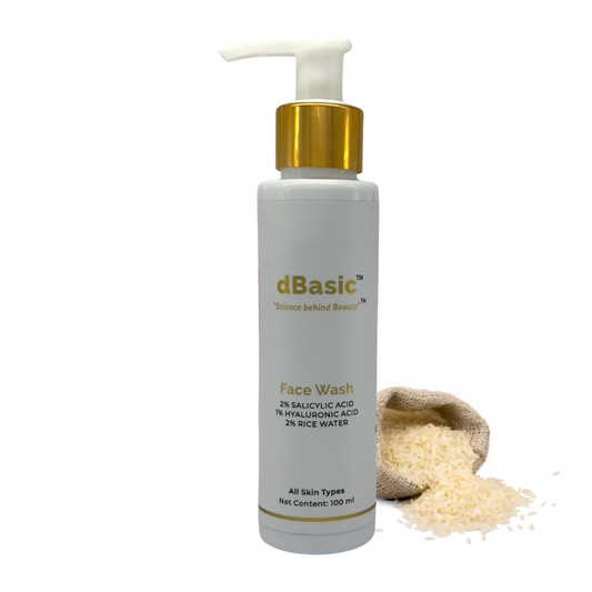 dBasic Salicylic Acid Face Wash with Rice Water For Acne Prone Skin, Cleanses Pores & Excess Oil
