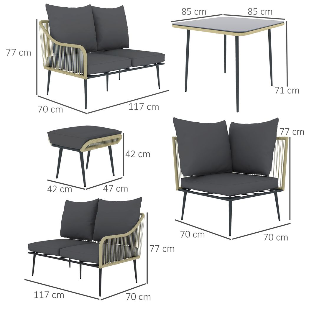 Outsunny 6 Piece Garden Furniture Set Garden Sofa with Cushions