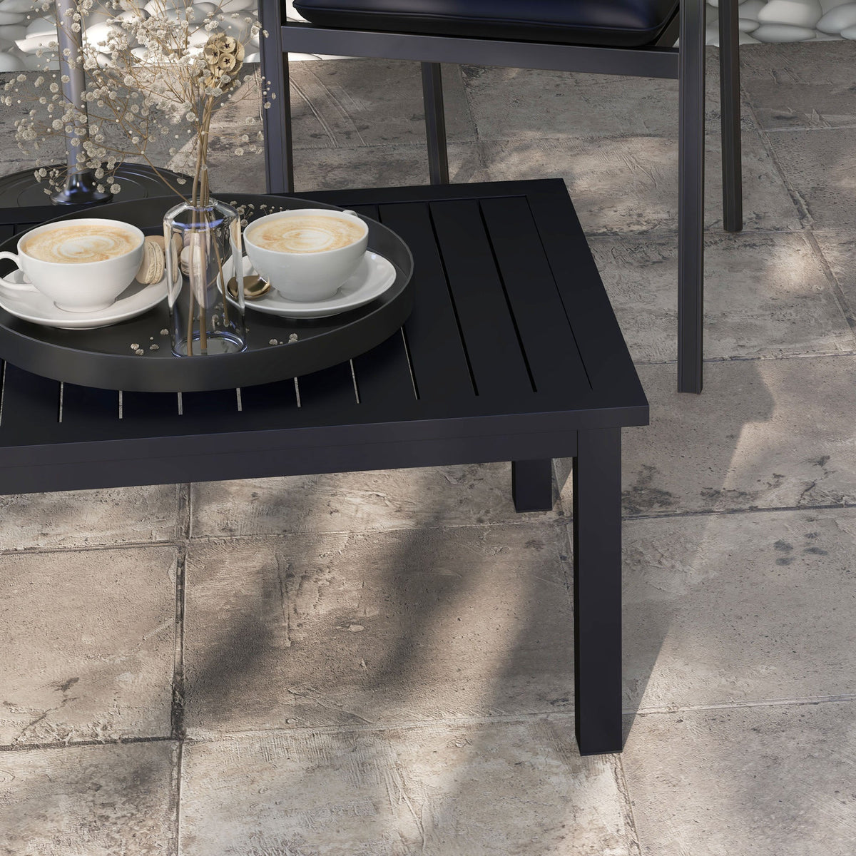 Outsunny Aluminium Outdoor Coffee Table Patio Table, Black