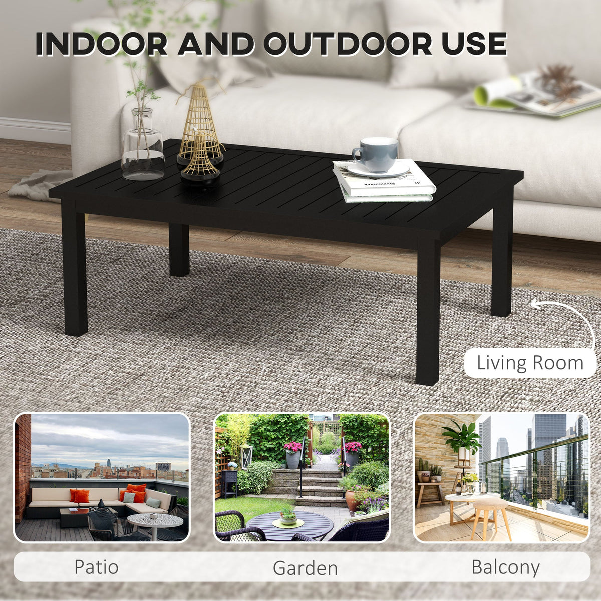 Outsunny Aluminium Outdoor Coffee Table Patio Table, Black