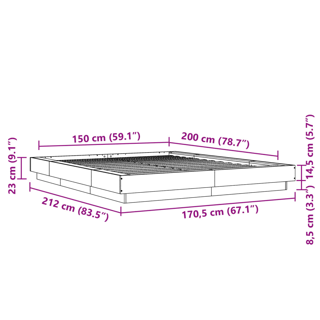 Modern Wooden King Size 150cm Bed Frame Base With LED Lights Wood Beds