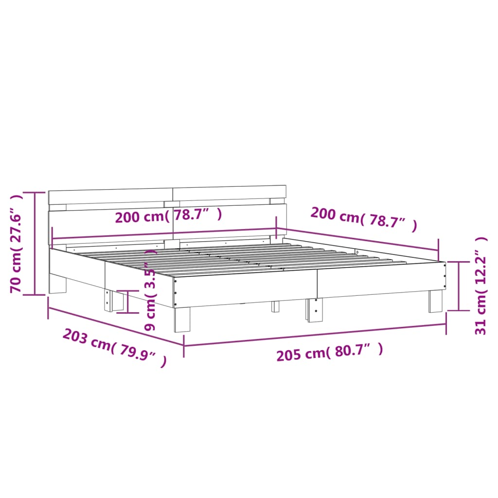 Modern Wooden Emperor Size 2m Bed Frame Base With Headboard & LED Light