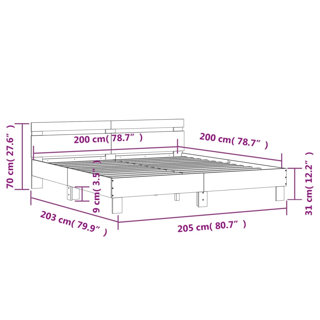 Modern Wooden Emperor Size 2m Bed Frame Base With Headboard & LED Light