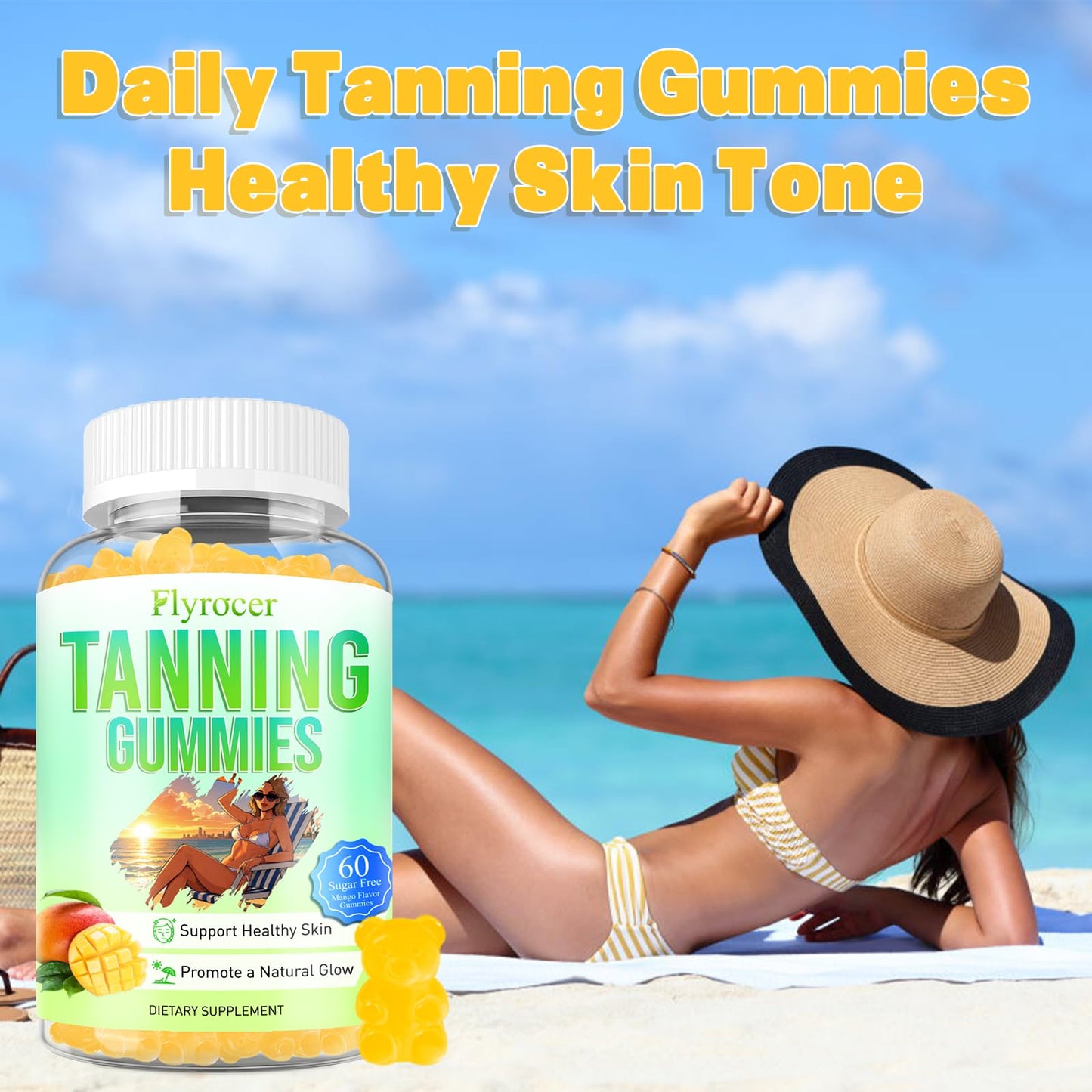 Tanning Gummies for Women & Men – Mango Flavor with Astaxanthin, Lycopene & Beta Carotene