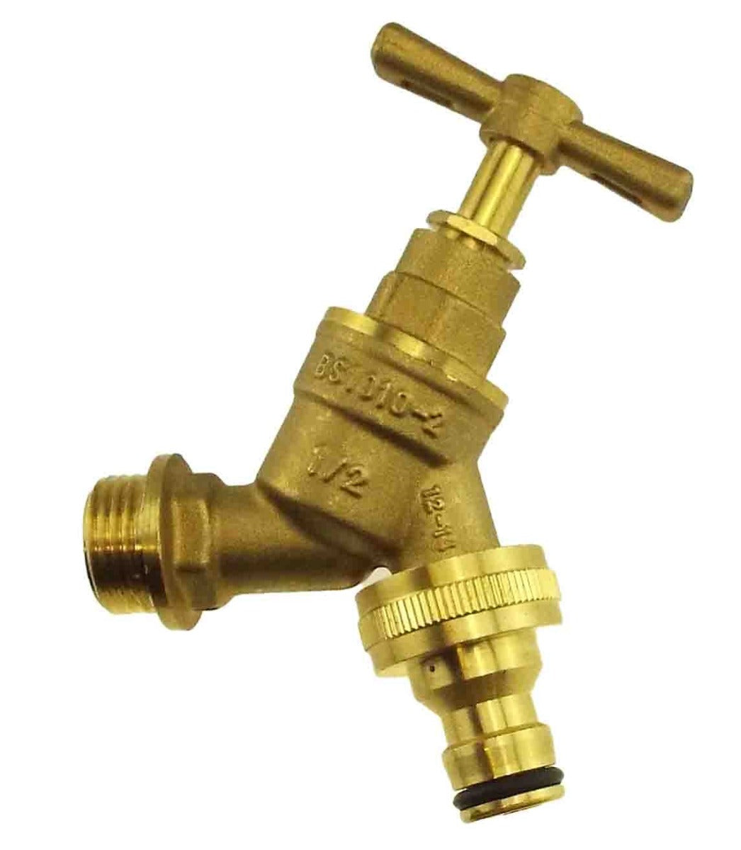 Garden Bib Brass 3/4in BSPM Inlet + Snap-On Male Brass Water Fitting Tap Adapter