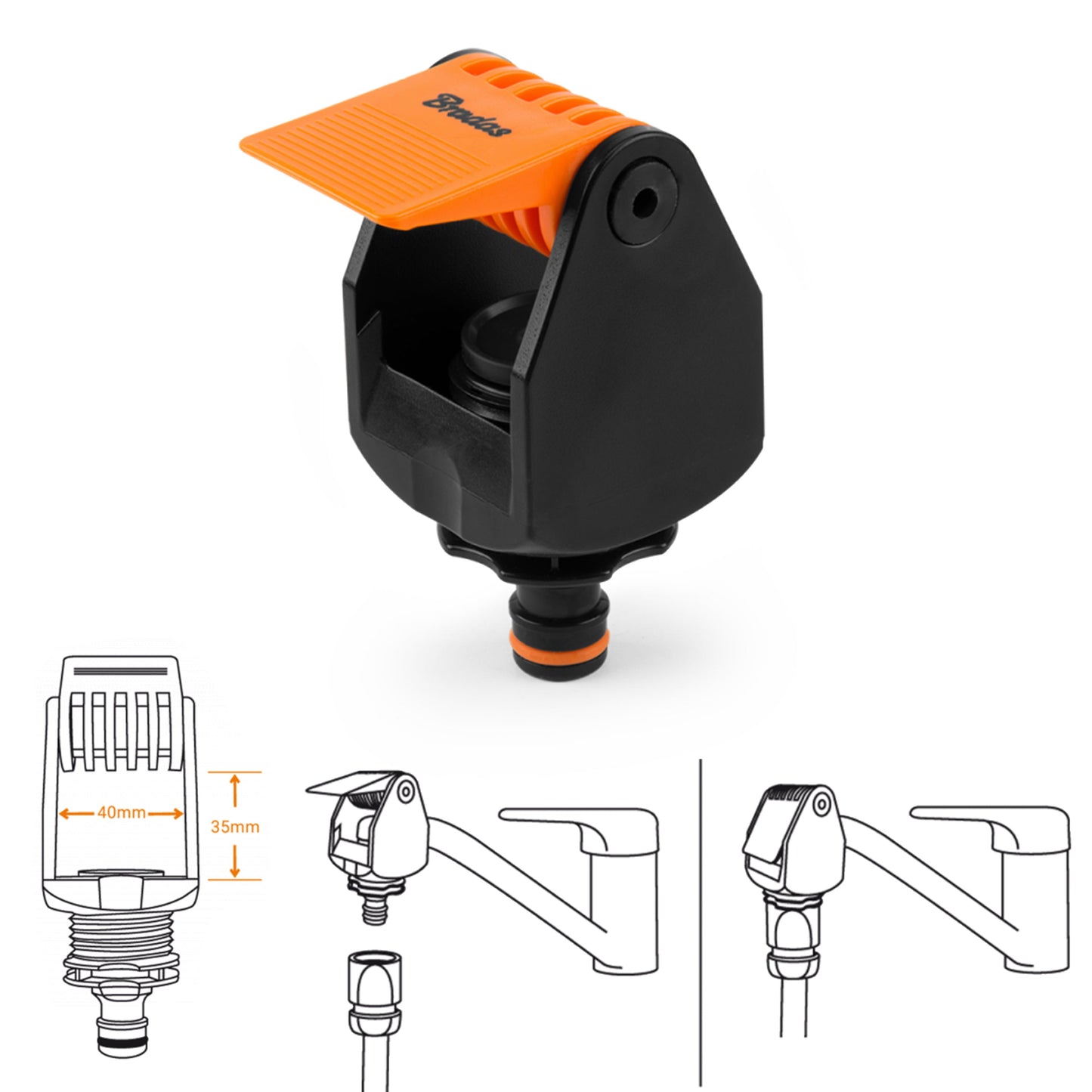 Black Orange Kitchen Tap Connection Max 40mm Garden Hose Pipe Hose Connector Set