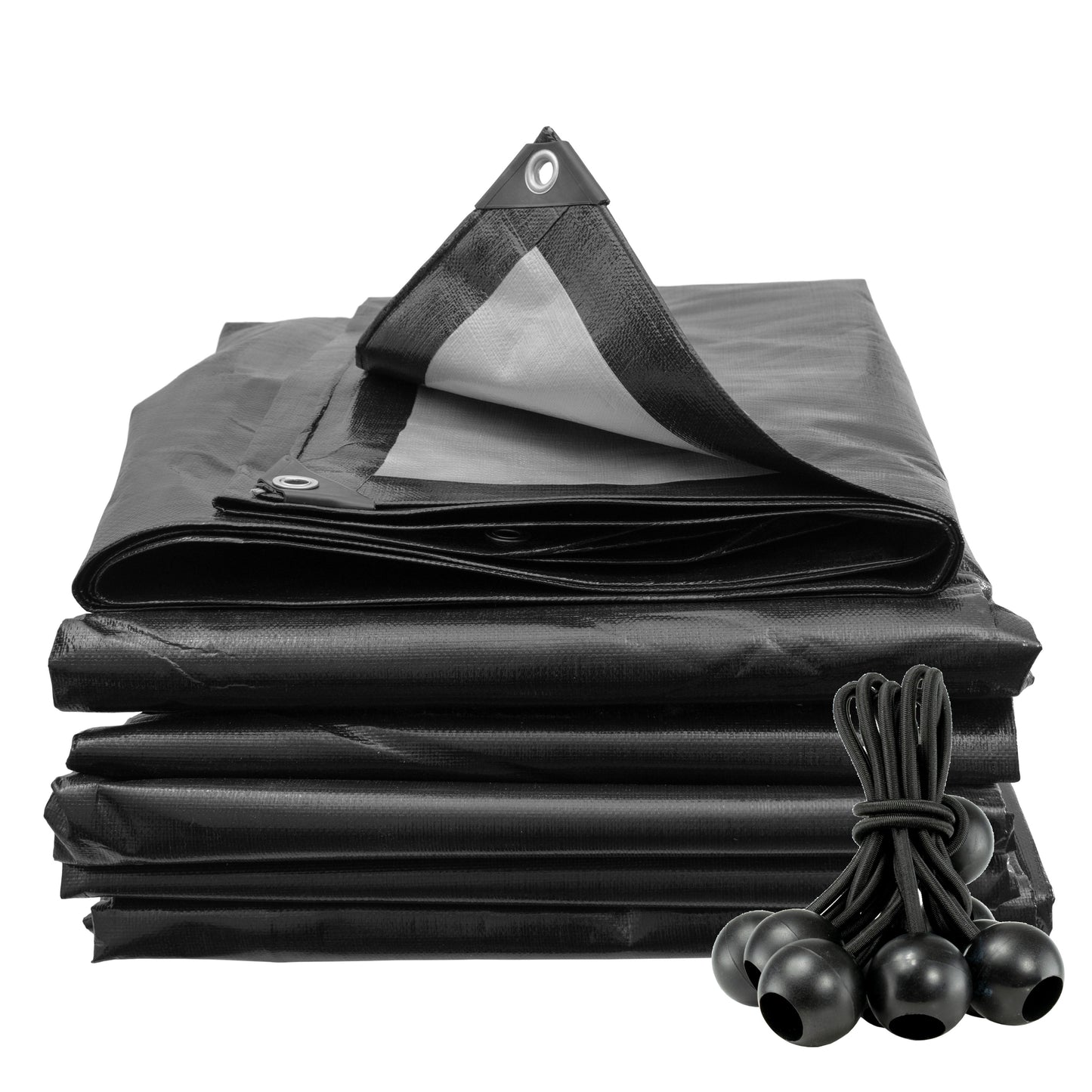 Black/Silver L-Grade Tarpaulin with 10 x 4" Bungee Balls (Black)
