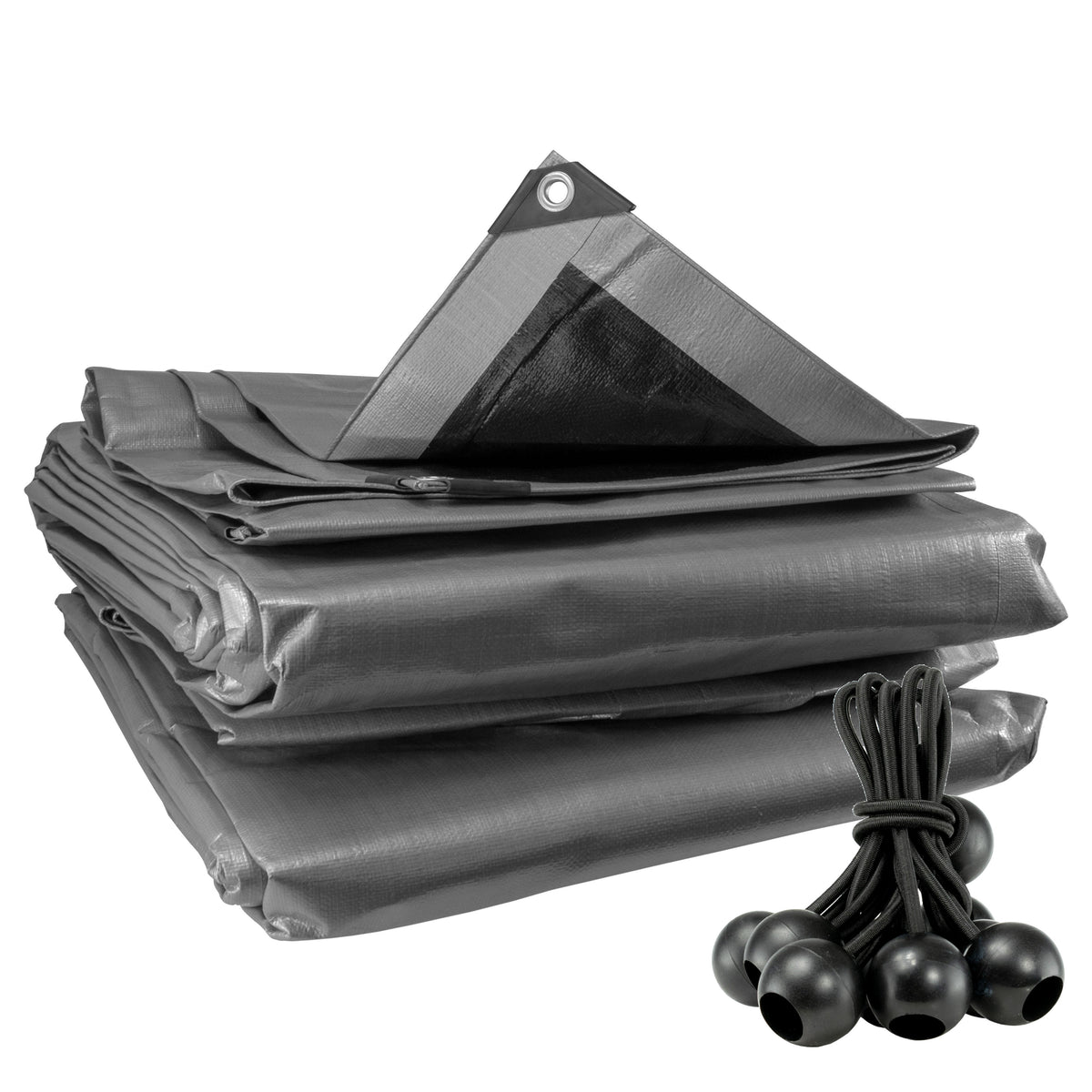 Silver XL-Grade Tarpaulin with 10 x 6" Bungee Balls (Black)