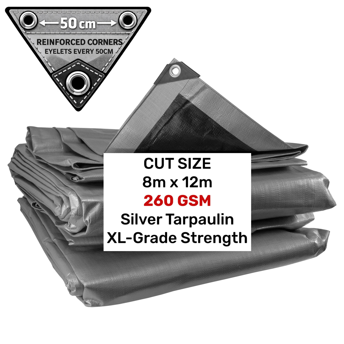 Silver XL-Grade Tarpaulin 8m x 12m
