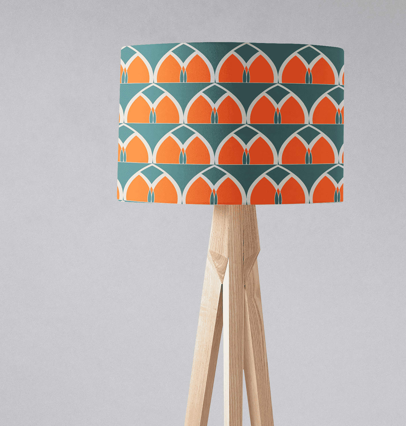 Teal and Orange Drum Lampshade, Geometric Arches Design Shade for Table, Floor or Ceiling Pendant Light